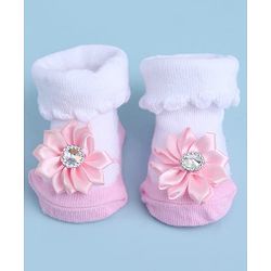 Cute Walk by Babyhug Sock Shoes With Floral Applique - Multicolour