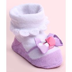 Cute Walk by Babyhug Socks Shoes With Bow Applique - Multicolor