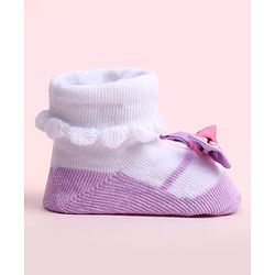 Cute Walk by Babyhug Socks Shoes With Bow Applique - Multicolor