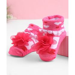 Cute Walk by Babyhug Sock Shoes With Floral Applique & Hearts Design - Multicolour