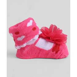 Cute Walk by Babyhug Sock Shoes With Floral Applique & Hearts Design - Multicolour