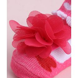 Cute Walk by Babyhug Sock Shoes With Floral Applique & Hearts Design - Multicolour