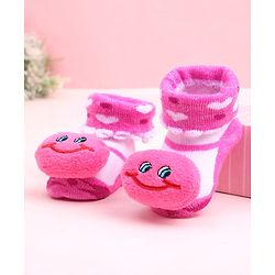 Cute Walk by Babyhug Socks Shoes With Smiley Applique - Multicolor