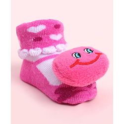 Cute Walk by Babyhug Socks Shoes With Smiley Applique - Multicolor