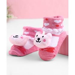 Cute Walk by Babyhug Sock Shoes With Animal Applique & Hearts Design - Multicolour
