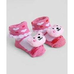 Cute Walk by Babyhug Sock Shoes With Animal Applique & Hearts Design - Multicolour