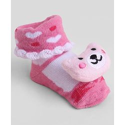 Cute Walk by Babyhug Sock Shoes With Animal Applique & Hearts Design - Multicolour