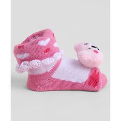 Cute Walk by Babyhug Sock Shoes With Animal Applique & Hearts Design - Multicolour