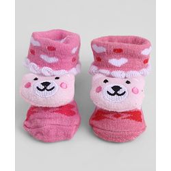 Cute Walk by Babyhug Sock Shoes With Animal Applique & Hearts Design - Multicolour