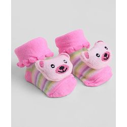 Cute Walk by Babyhug Sock Shoes With Animal Applique & Stripes Design - Multicolour