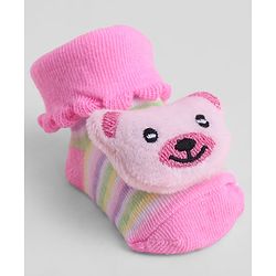 Cute Walk by Babyhug Sock Shoes With Animal Applique & Stripes Design - Multicolour