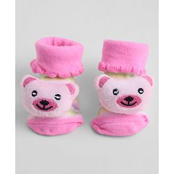 Cute Walk by Babyhug Sock Shoes With Animal Applique & Stripes Design - Multicolour