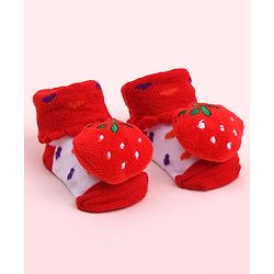 Cute Walk by Babyhug Socks Shoes With Strawberry Applique - Multicolor