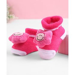 Cute Walk by Babyhug Sock Shoes With Floral Applique - Multicolour