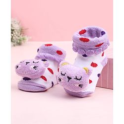 Cute Walk by Babyhug Socks Shoes With Kitty Applique - Multicolor