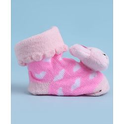 Cute Walk by Babyhug Sock Shoes With Animal Applique & Hearts Design - Multicolour