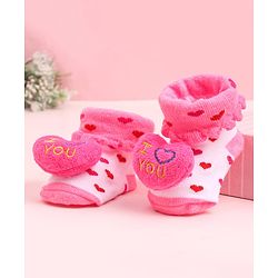 Cute Walk by Babyhug Socks Shoes With Heart Applique - Multicolor