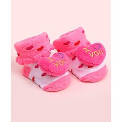 Cute Walk by Babyhug Socks Shoes With Heart Applique - Multicolor
