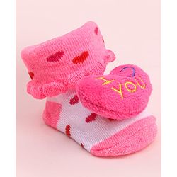 Cute Walk by Babyhug Socks Shoes With Heart Applique - Multicolor