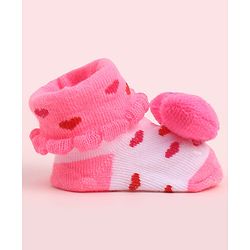 Cute Walk by Babyhug Socks Shoes With Heart Applique - Multicolor