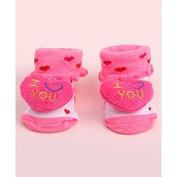 Cute Walk by Babyhug Socks Shoes With Heart Applique - Multicolor
