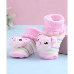 Cute Walk by Babyhug Sock Shoes With Animal Applique & Stripes Design - Multicolour