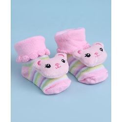 Cute Walk by Babyhug Sock Shoes With Animal Applique & Stripes Design - Multicolour