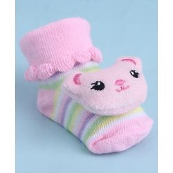 Cute Walk by Babyhug Sock Shoes With Animal Applique & Stripes Design - Multicolour