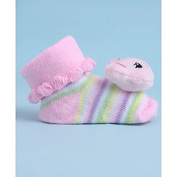 Cute Walk by Babyhug Sock Shoes With Animal Applique & Stripes Design - Multicolour