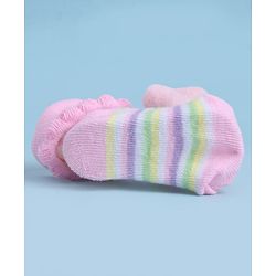 Cute Walk by Babyhug Sock Shoes With Animal Applique & Stripes Design - Multicolour