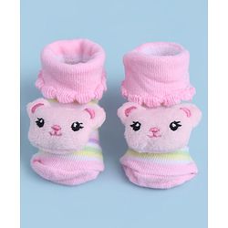 Cute Walk by Babyhug Sock Shoes With Animal Applique & Stripes Design - Multicolour