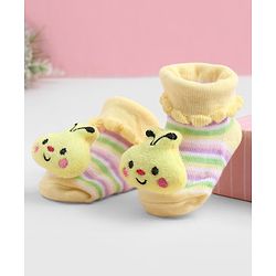 Cute Walk by Babyhug Sock Shoes With Bee Applique & Stripes Design - Multicolour