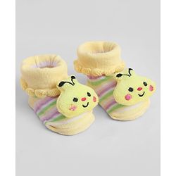Cute Walk by Babyhug Sock Shoes With Bee Applique & Stripes Design - Multicolour