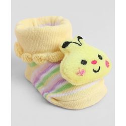 Cute Walk by Babyhug Sock Shoes With Bee Applique & Stripes Design - Multicolour