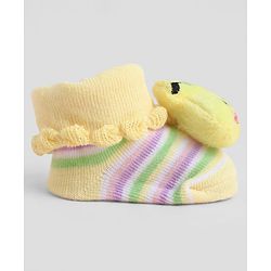 Cute Walk by Babyhug Sock Shoes With Bee Applique & Stripes Design - Multicolour