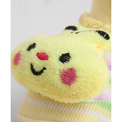 Cute Walk by Babyhug Sock Shoes With Bee Applique & Stripes Design - Multicolour