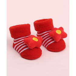 Cute Walk by Babyhug Socks Shoes With Floral Applique - Multicolor