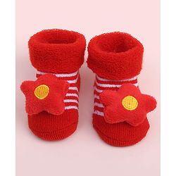 Cute Walk by Babyhug Socks Shoes With Floral Applique - Multicolor