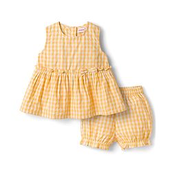 Babyhug Cotton Woven Sleeveless Checks Top & Shorts Co-ord Set - Yellow