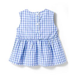 Babyhug Cotton Woven Sleeveless Checkered Co-ords Top & Shorts Set with Bow Applique - Sea Light Blue