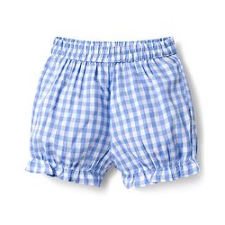 Babyhug Cotton Woven Sleeveless Checkered Co-ords Top & Shorts Set with Bow Applique - Sea Light Blue