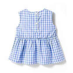 Babyhug Cotton Woven Sleeveless Checkered Co-ords Top & Shorts Set with Bow Applique - Sea Light Blue