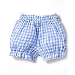 Babyhug Cotton Woven Sleeveless Checkered Co-ords Top & Shorts Set with Bow Applique - Sea Light Blue