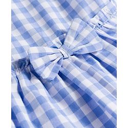 Babyhug Cotton Woven Sleeveless Checkered Co-ords Top & Shorts Set with Bow Applique - Sea Light Blue