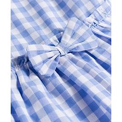 Babyhug Cotton Woven Sleeveless Checkered Co-ords Top & Shorts Set with Bow Applique - Sea Light Blue