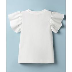 Babyhug Cotton Waffle Knit Half Sleeves Top With Bow Applique - Offwhite