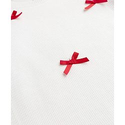 Babyhug Cotton Waffle Knit Half Sleeves Top With Bow Applique - Offwhite