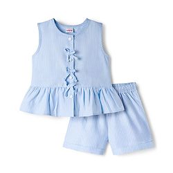 Babyhug Cotton Woven Sleeveless Striped Top & Shorts Co-ord Set - Sky Blue