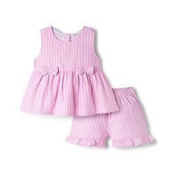 Babyhug Cotton Woven Sleeveless Checkered Co-ords Top & Shorts Set with Bow Applique - Pink