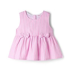 Babyhug Cotton Woven Sleeveless Checkered Co-ords Top & Shorts Set with Bow Applique - Pink